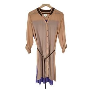 GREYLIN WOMEN'S 2-LAYER BEIGE AND PURPLE MINI DRESS - SIZE MEDIUM